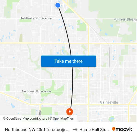 Northbound NW 23rd Terrace @ NW 62nd Avenue to Hume Hall Study Room map