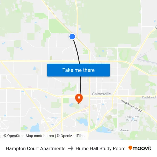 Hampton Court Apartments to Hume Hall Study Room map