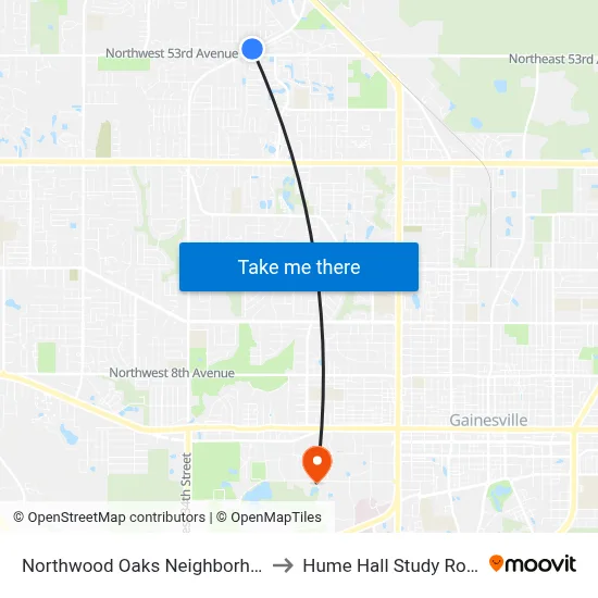 Northwood Oaks Neighborhood to Hume Hall Study Room map