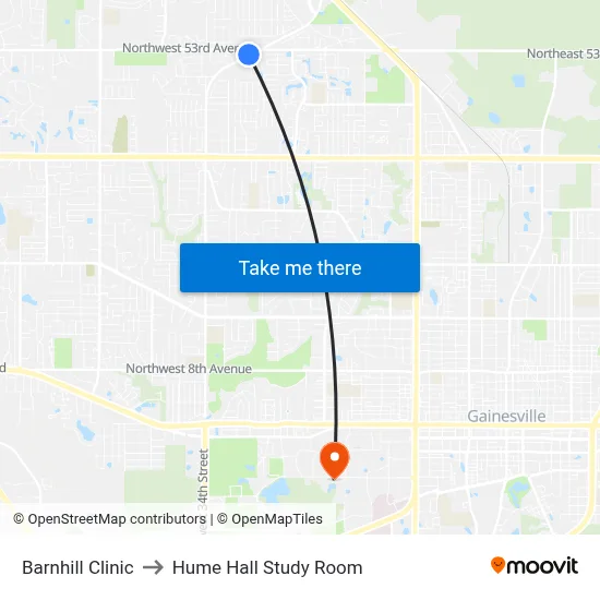 Barnhill Clinic to Hume Hall Study Room map