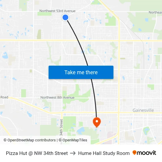 Pizza Hut @ NW 34th Street to Hume Hall Study Room map