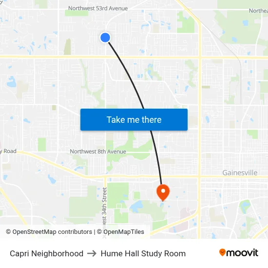 Capri Neighborhood to Hume Hall Study Room map