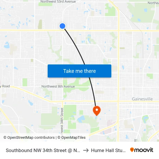 Southbound NW 34th Street @ NW 41st Avenue to Hume Hall Study Room map
