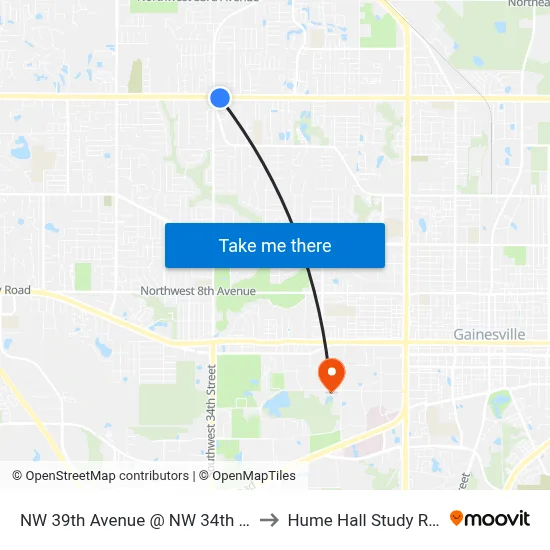 NW 39th Avenue @ NW 34th Street to Hume Hall Study Room map