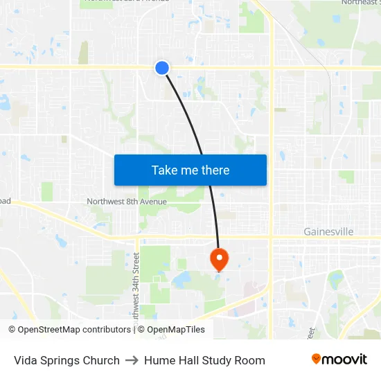 Vida Springs Church to Hume Hall Study Room map