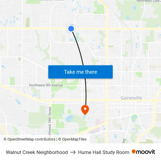 Walnut Creek Neighborhood to Hume Hall Study Room map