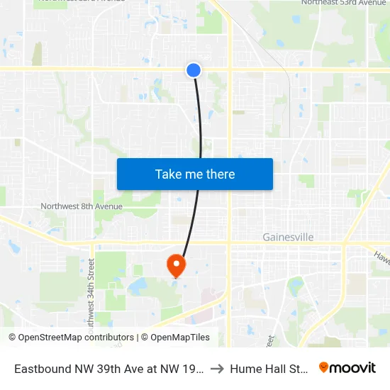 Eastbound NW 39th Ave at NW 19th St Green Tree Pk to Hume Hall Study Room map