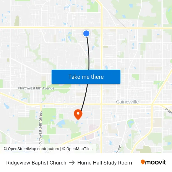 Ridgeview Baptist Church to Hume Hall Study Room map
