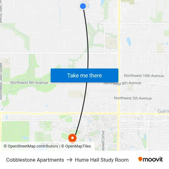 Cobblestone Apartments to Hume Hall Study Room map