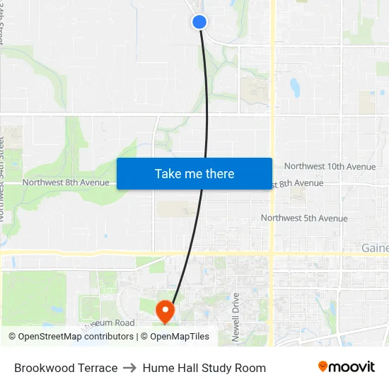 Brookwood Terrace to Hume Hall Study Room map