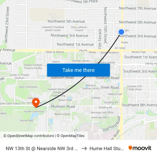 NW 13th St @ Nearside NW 3rd Pl Southbound to Hume Hall Study Room map