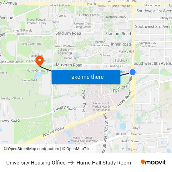 University Housing Office to Hume Hall Study Room map