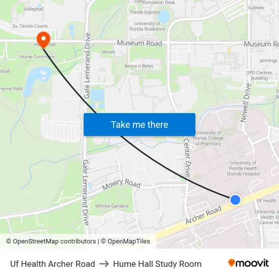 Uf Health Archer Road to Hume Hall Study Room map