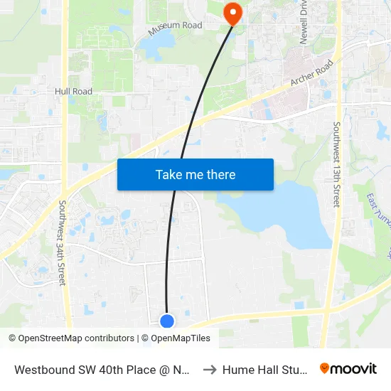 Westbound SW 40th Place @ NW 26th Terrace to Hume Hall Study Room map