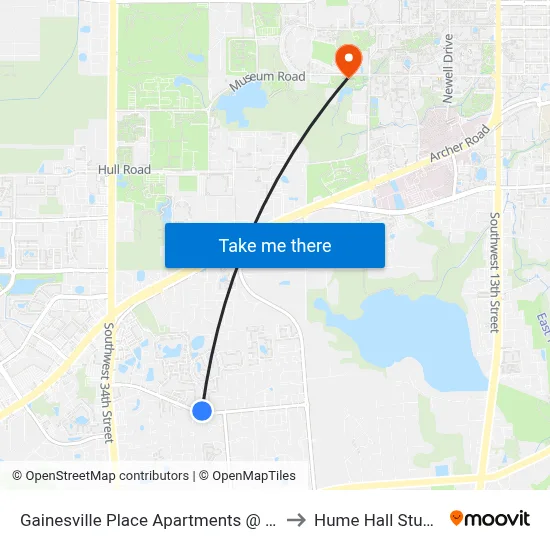 Gainesville Place Apartments @ SW 35th Place to Hume Hall Study Room map