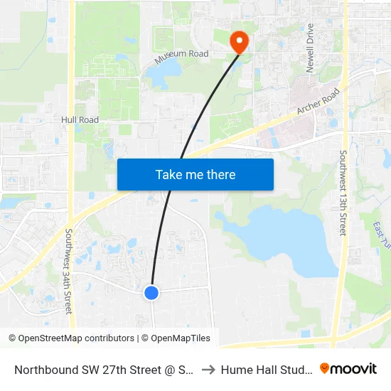 Northbound SW 27th Street @ SW 35th Place to Hume Hall Study Room map