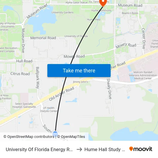 University Of Florida Energy Research to Hume Hall Study Room map