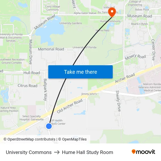 University Commons to Hume Hall Study Room map