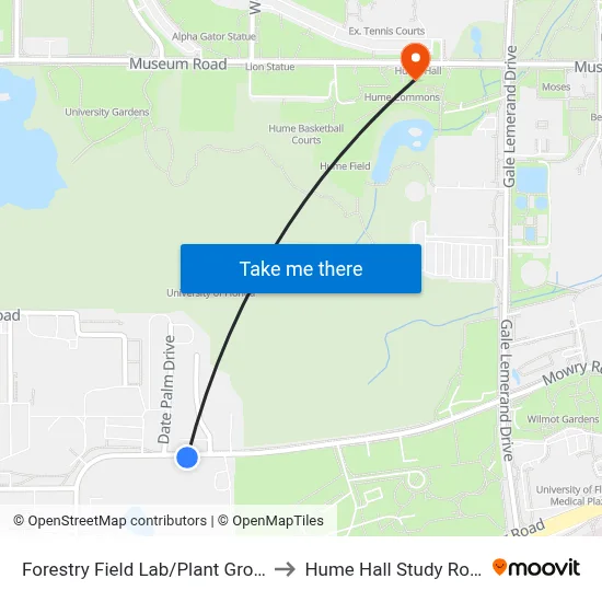 Forestry Field Lab/Plant Growth to Hume Hall Study Room map