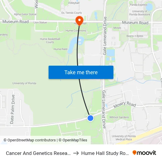 Cancer And Genetics Research to Hume Hall Study Room map