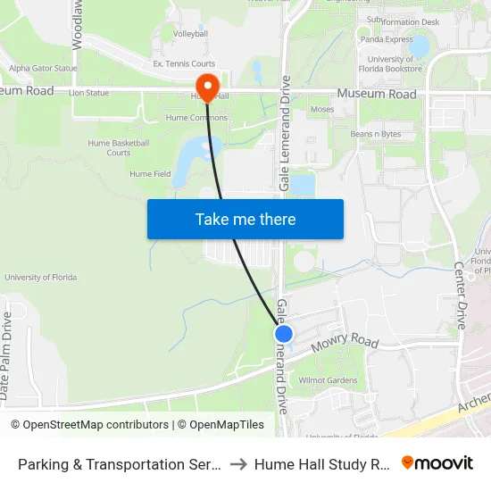Parking & Transportation Services to Hume Hall Study Room map