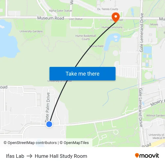 Ifas Lab to Hume Hall Study Room map