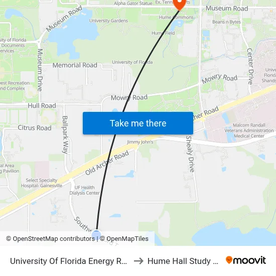 University Of Florida Energy Research to Hume Hall Study Room map