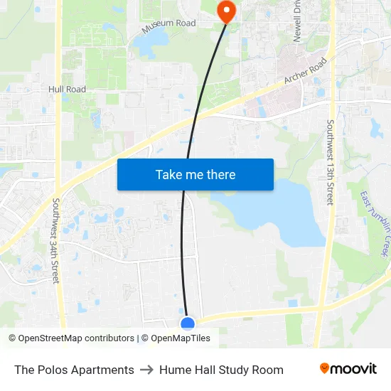 The Polos Apartments to Hume Hall Study Room map