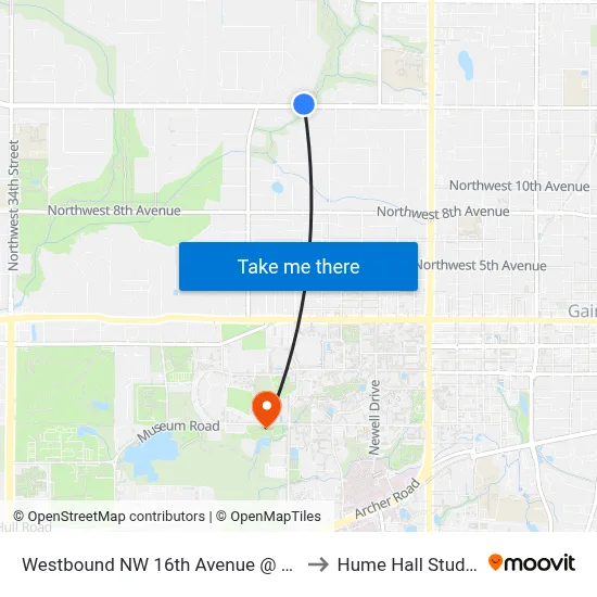 Westbound NW 16th Avenue @ NW 20th Way to Hume Hall Study Room map