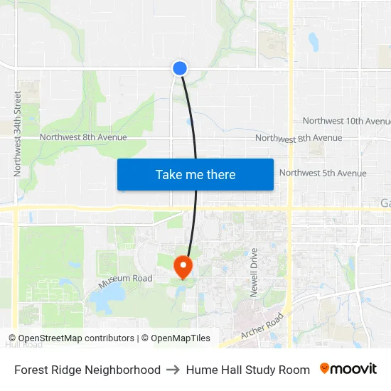 Forest Ridge Neighborhood to Hume Hall Study Room map