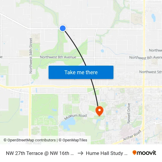 NW 27th Terrace @ NW 16th Avenue to Hume Hall Study Room map