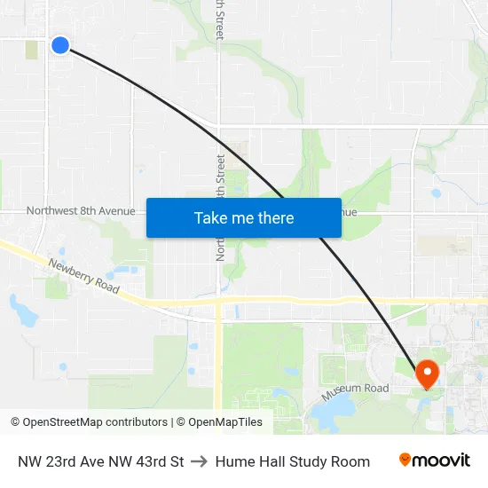 NW 23rd Ave NW 43rd St to Hume Hall Study Room map