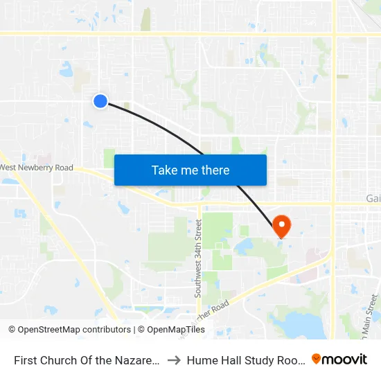 First Church Of the Nazarene to Hume Hall Study Room map