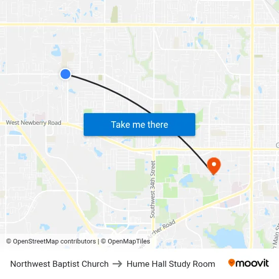Northwest Baptist Church to Hume Hall Study Room map