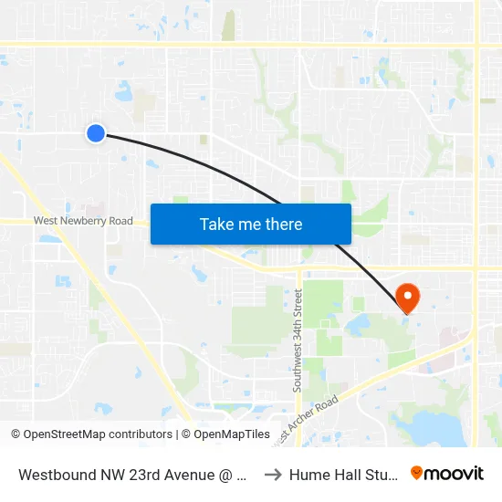Westbound NW 23rd Avenue @ NW 63rd Terrace to Hume Hall Study Room map