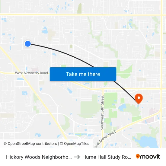 Hickory Woods Neighborhood to Hume Hall Study Room map