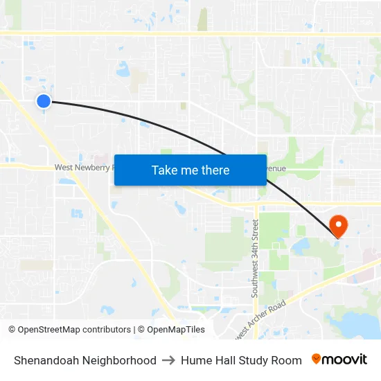 Shenandoah Neighborhood to Hume Hall Study Room map