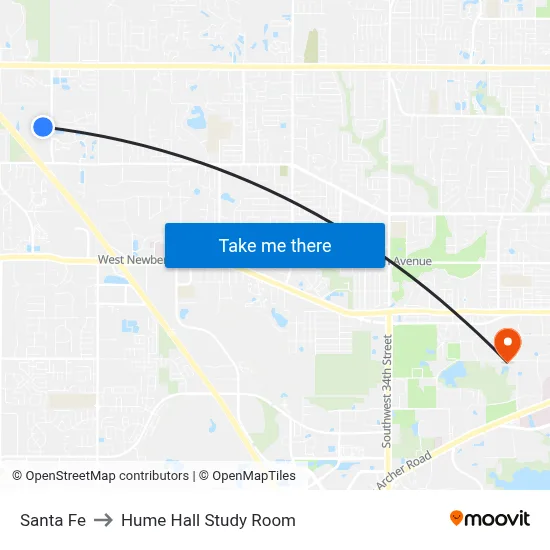 Santa Fe to Hume Hall Study Room map
