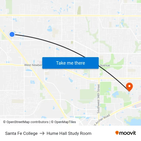 Santa Fe College to Hume Hall Study Room map
