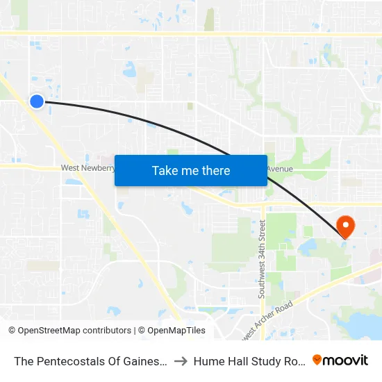 The Pentecostals Of Gainesville to Hume Hall Study Room map