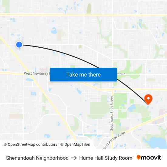 Shenandoah Neighborhood to Hume Hall Study Room map