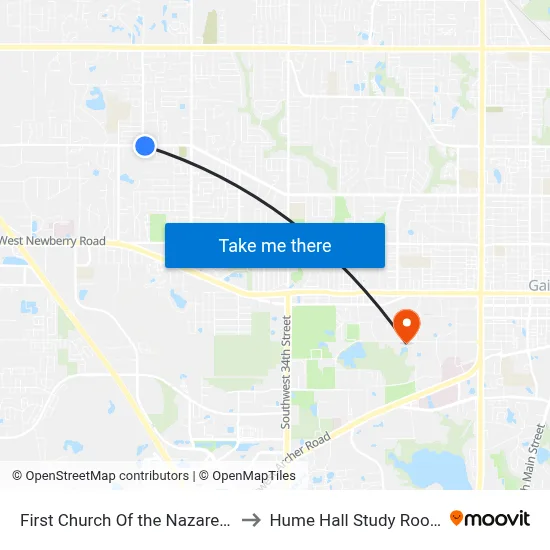First Church Of the Nazarene to Hume Hall Study Room map