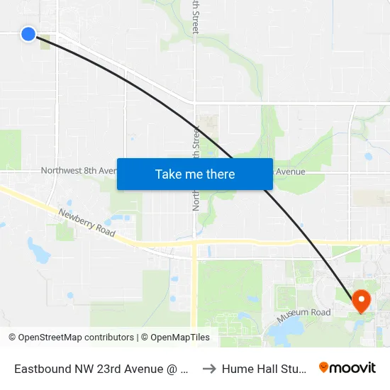 Eastbound NW 23rd Avenue @ NW 46th Street to Hume Hall Study Room map