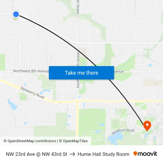 NW 23rd Ave @ NW 43rd St to Hume Hall Study Room map