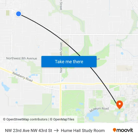 NW 23rd Ave NW 43rd St to Hume Hall Study Room map