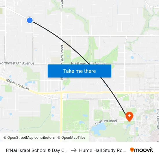 B'Nai Israel School & Day Care to Hume Hall Study Room map