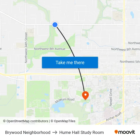 Brywood Neighborhood to Hume Hall Study Room map