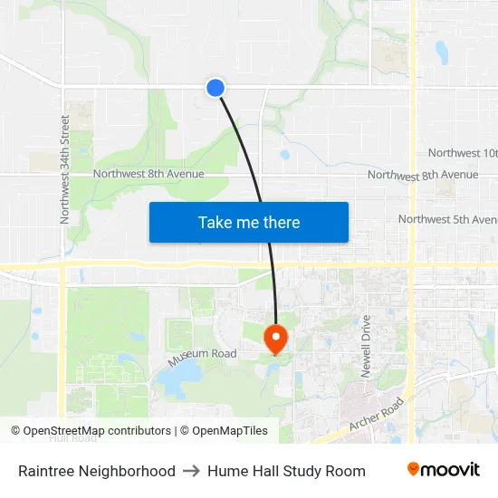 Raintree Neighborhood to Hume Hall Study Room map
