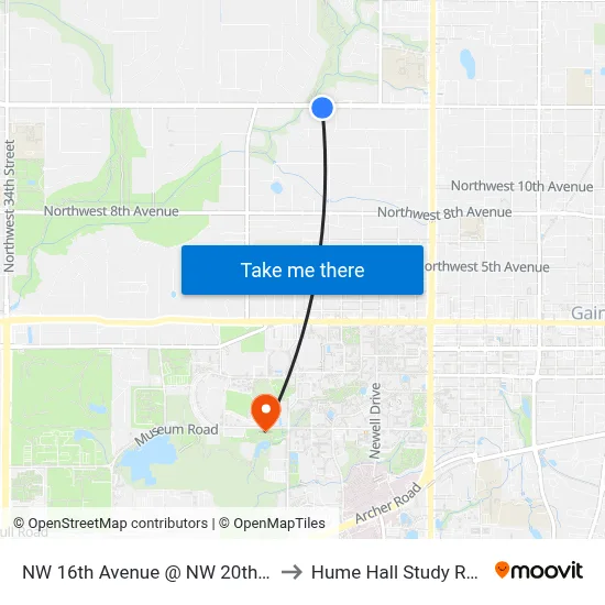 NW 16th Avenue @ NW 20th Way to Hume Hall Study Room map