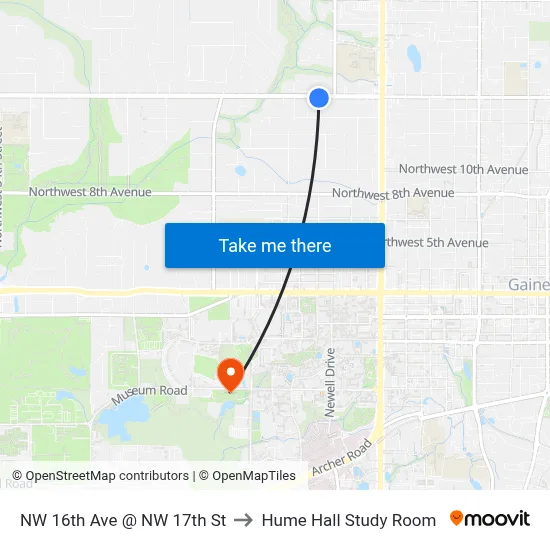 NW 16th Ave @ NW 17th St to Hume Hall Study Room map